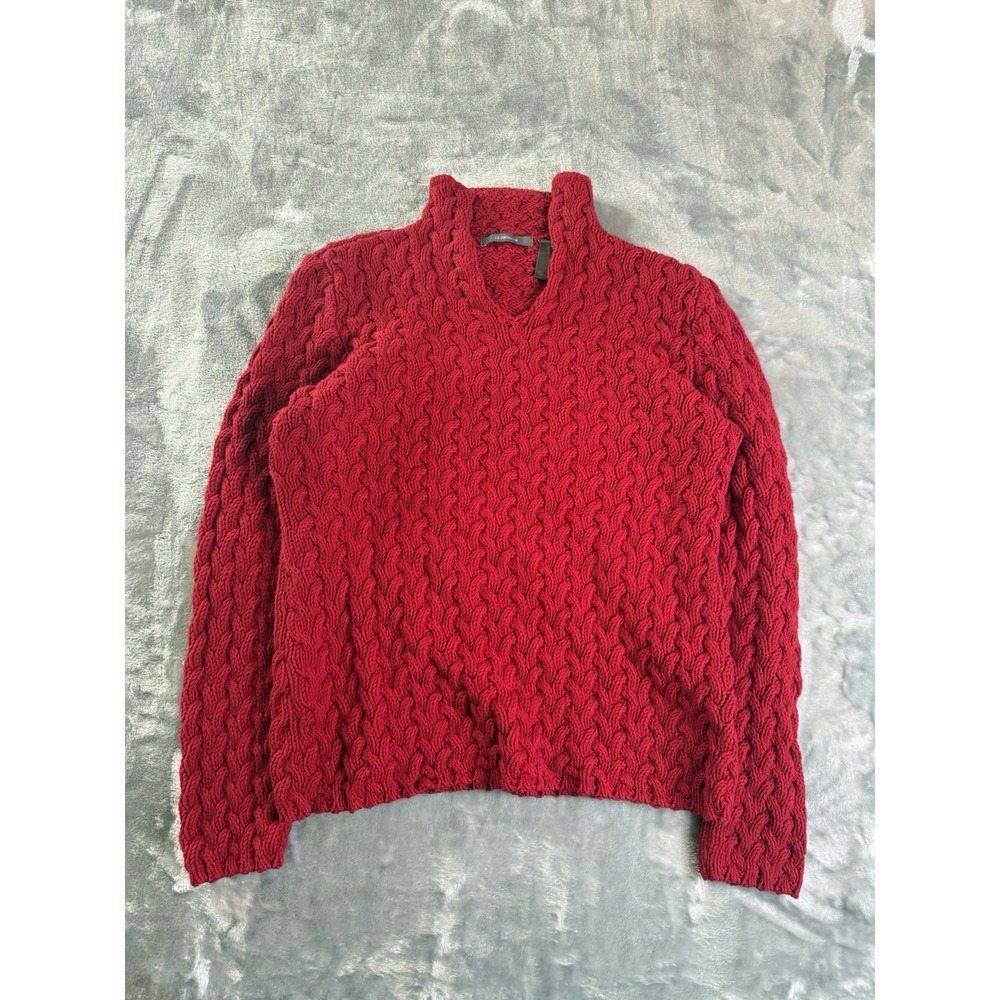 Liz Claiborne Womens L Red Cable Knit Sweater V-Neck Pullover Long Sleeves